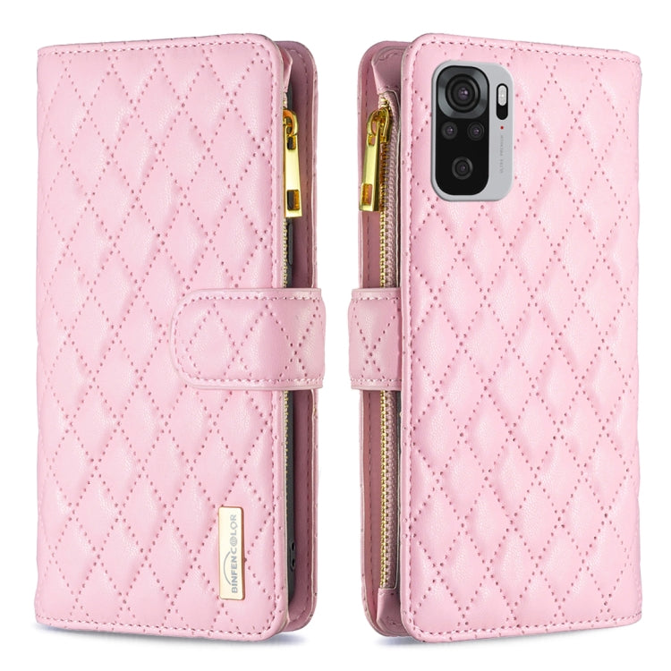 For Xiaomi Redmi Note 10 4G / 10S Diamond Lattice Zipper Wallet Leather Flip Phone Case