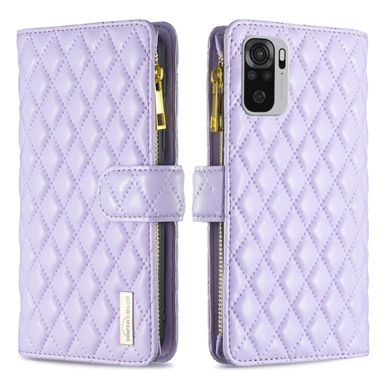 For Xiaomi Redmi Note 10 4G / 10S Diamond Lattice Zipper Wallet Leather Flip Phone Case