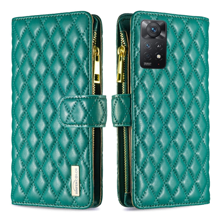 For Xiaomi Redmi Note 11 Pro/11 Pro 5G Global Diamond Lattice Zipper Wallet Leather Flip Phone Case