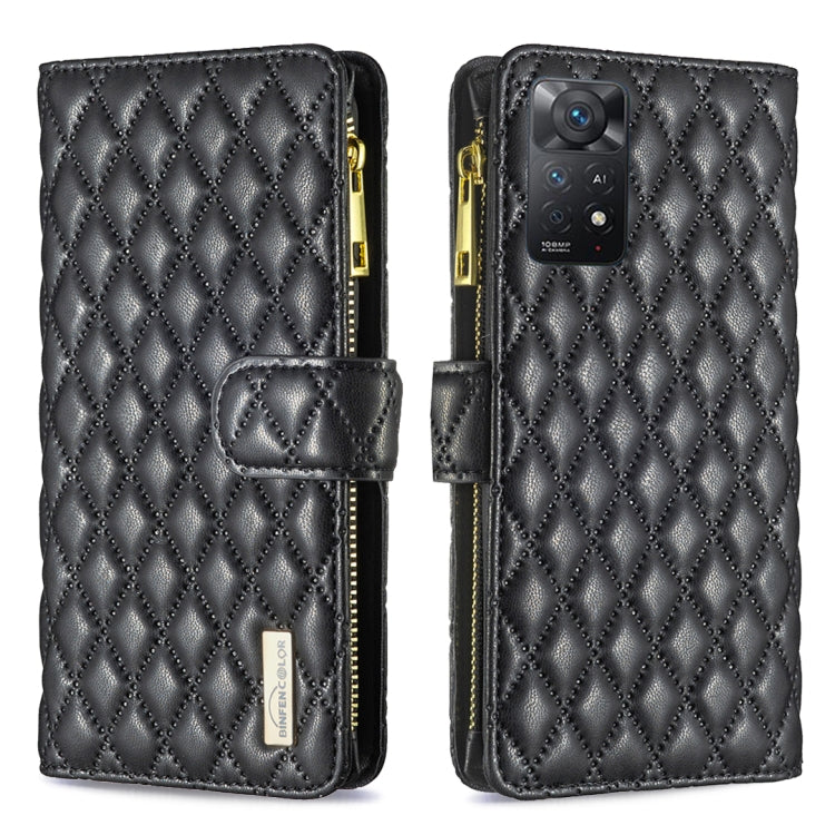 For Xiaomi Redmi Note 11 Pro/11 Pro 5G Global Diamond Lattice Zipper Wallet Leather Flip Phone Case