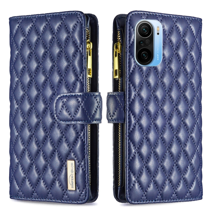For Xiaomi Mi 11i/Poco F3/Redmi K40/K40 Pro Diamond Lattice Zipper Wallet Leather Flip Phone Case