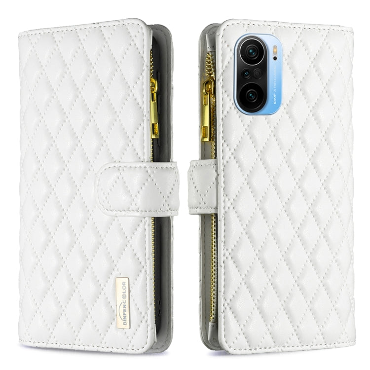 For Xiaomi Mi 11i/Poco F3/Redmi K40/K40 Pro Diamond Lattice Zipper Wallet Leather Flip Phone Case