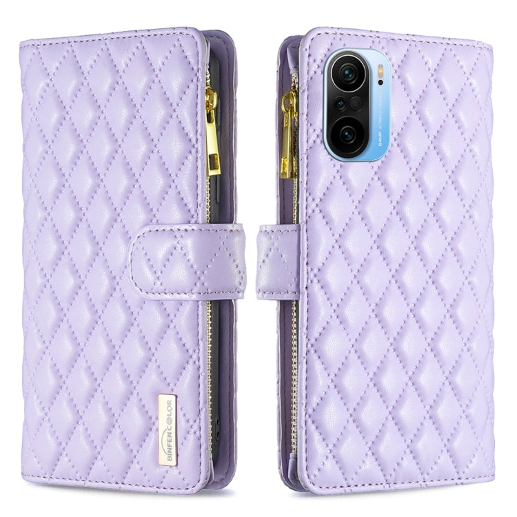 For Xiaomi Mi 11i/Poco F3/Redmi K40/K40 Pro Diamond Lattice Zipper Wallet Leather Flip Phone Case