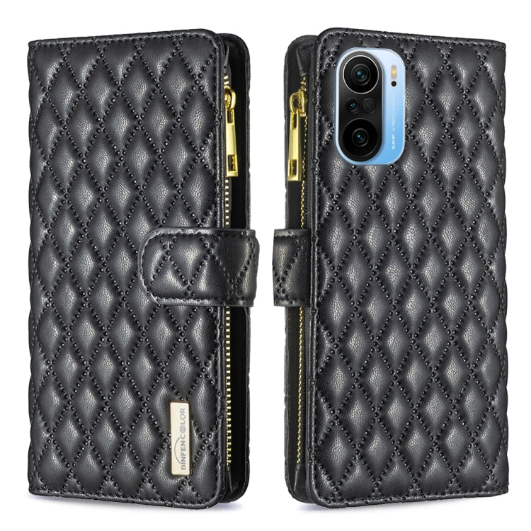 For Xiaomi Mi 11i/Poco F3/Redmi K40/K40 Pro Diamond Lattice Zipper Wallet Leather Flip Phone Case