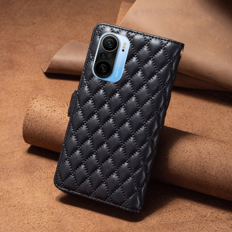 For Xiaomi Mi 11i/Poco F3/Redmi K40/K40 Pro Diamond Lattice Zipper Wallet Leather Flip Phone Case