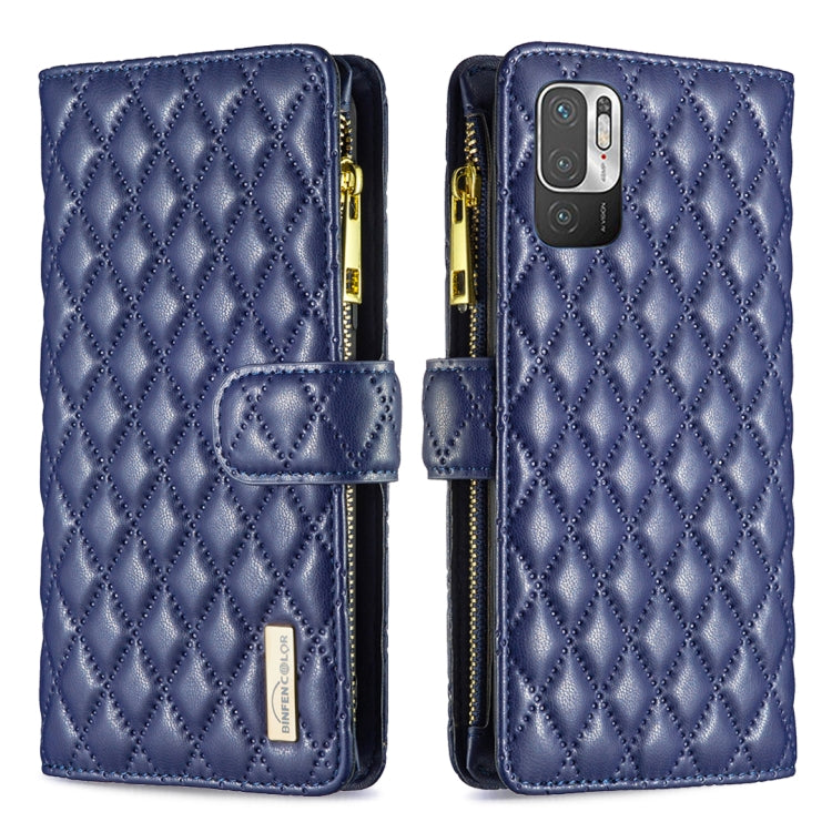 For Xiaomi Poco M3 Pro/Redmi Note 10 5G/10T 5G Diamond Lattice Zipper Wallet Leather Flip Phone Case
