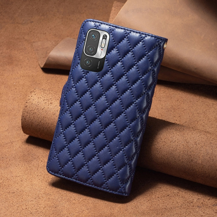 For Xiaomi Poco M3 Pro/Redmi Note 10 5G/10T 5G Diamond Lattice Zipper Wallet Leather Flip Phone Case