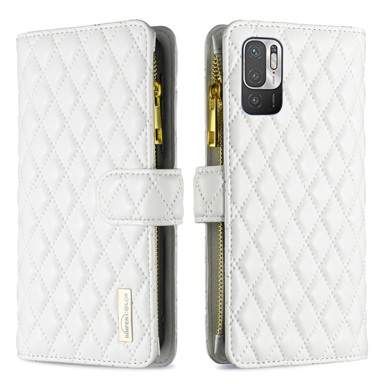 For Xiaomi Poco M3 Pro/Redmi Note 10 5G/10T 5G Diamond Lattice Zipper Wallet Leather Flip Phone Case
