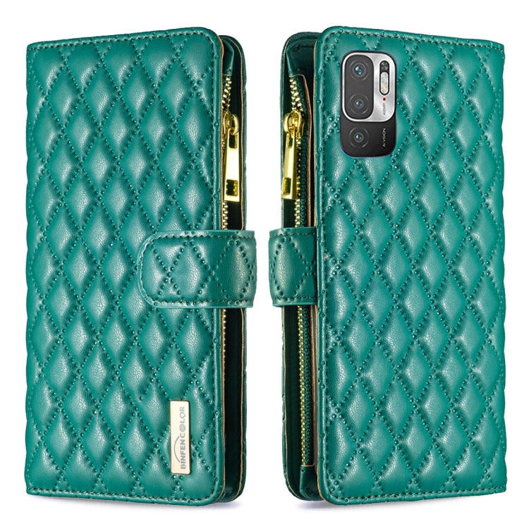 For Xiaomi Poco M3 Pro/Redmi Note 10 5G/10T 5G Diamond Lattice Zipper Wallet Leather Flip Phone Case