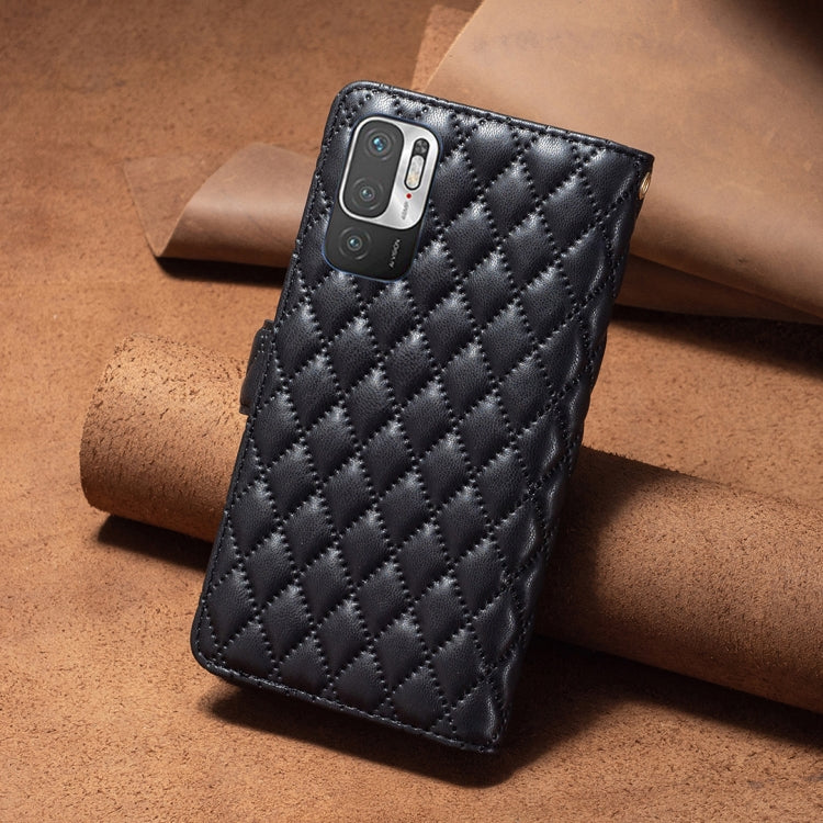 For Xiaomi Poco M3 Pro/Redmi Note 10 5G/10T 5G Diamond Lattice Zipper Wallet Leather Flip Phone Case