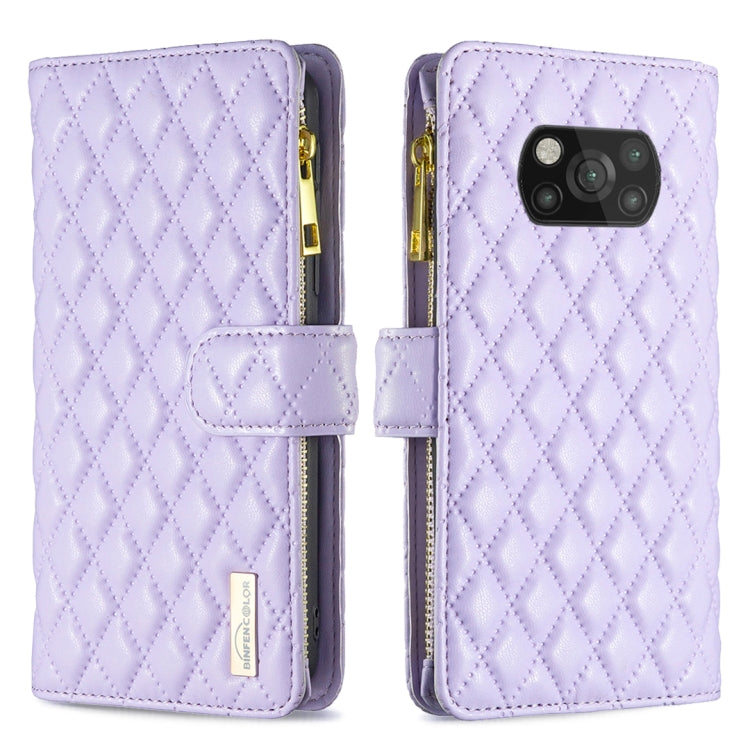 For Xiaomi Poco X3 / X3 NFC Diamond Lattice Zipper Wallet Leather Flip Phone Case