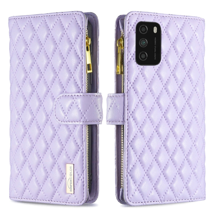 For Xiaomi Poco M3 Diamond Lattice Zipper Wallet Leather Flip Phone Case