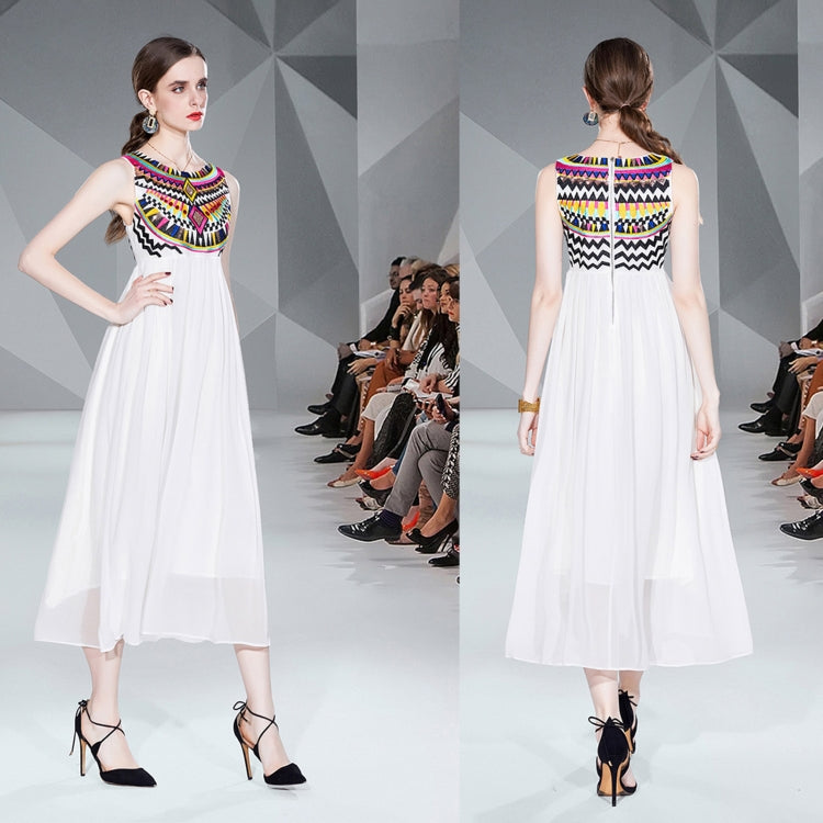 Heavy Embroidery Dress Sleeveless Chiffon Leisure Beach Dress, Size: