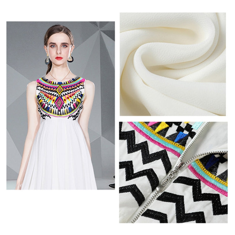 Heavy Embroidery Dress Sleeveless Chiffon Leisure Beach Dress, Size: