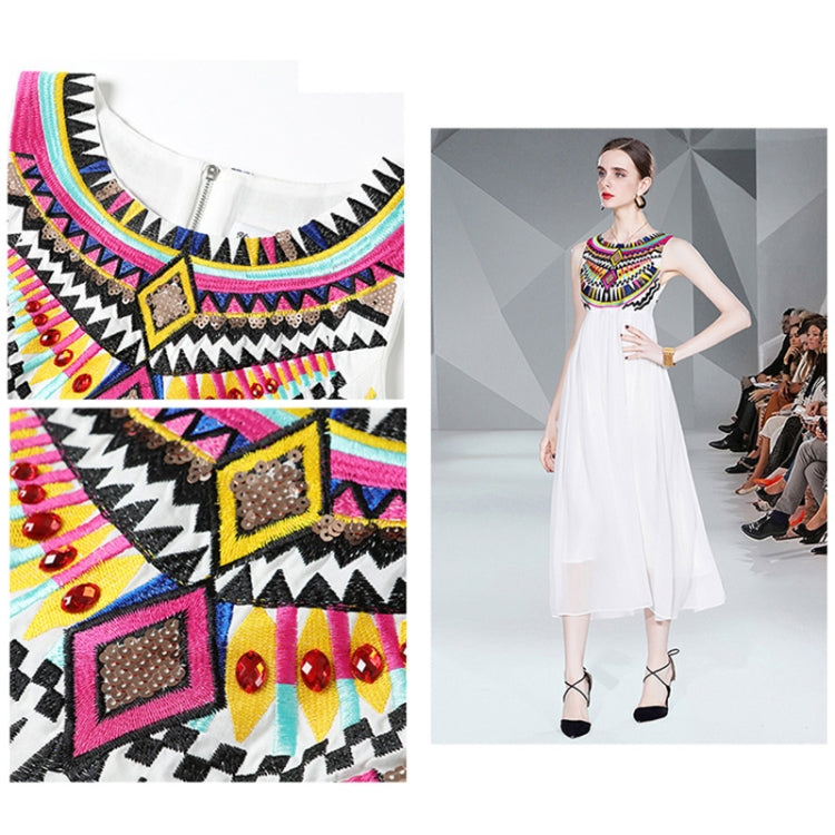 Heavy Embroidery Dress Sleeveless Chiffon Leisure Beach Dress, Size: