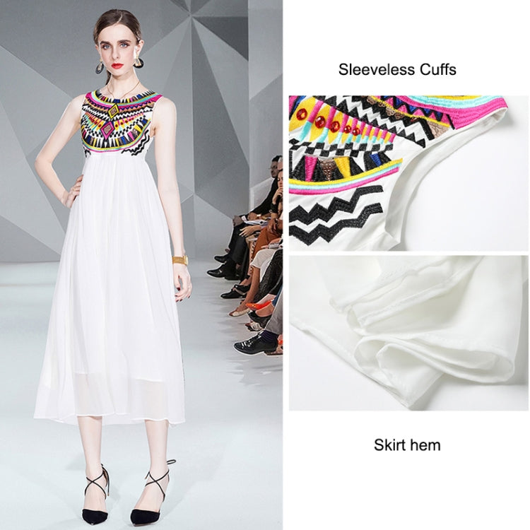 Heavy Embroidery Dress Sleeveless Chiffon Leisure Beach Dress, Size: