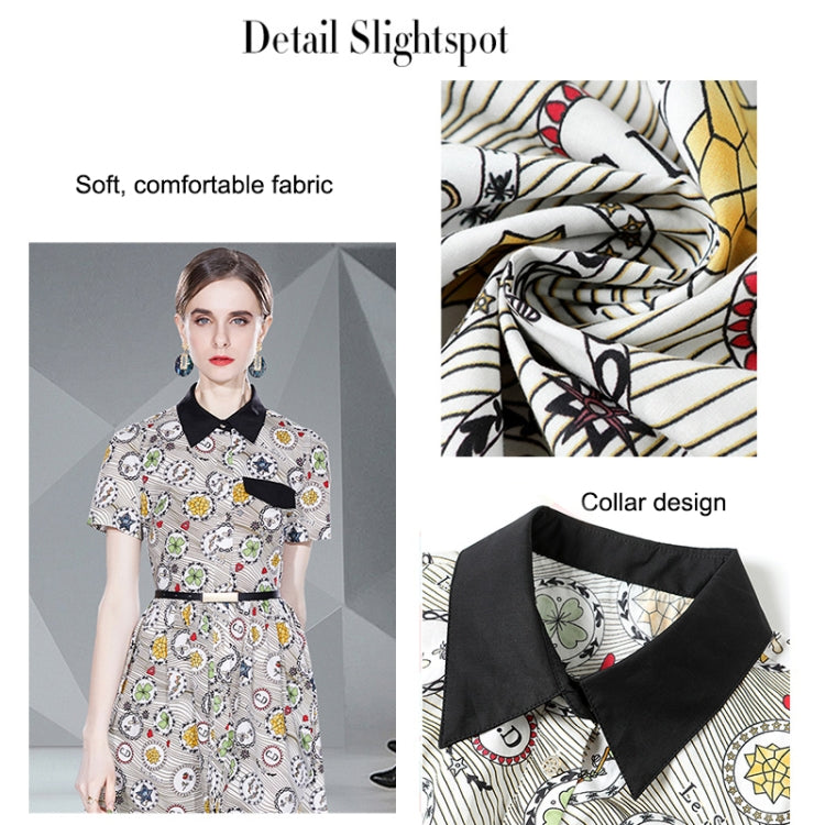Stylish Slim Short Sleeve Mid Waist Print Dress, Size: