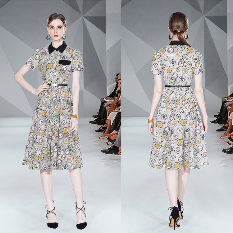 Stylish Slim Short Sleeve Mid Waist Print Dress, Size:
