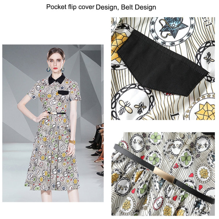 Stylish Slim Short Sleeve Mid Waist Print Dress, Size: