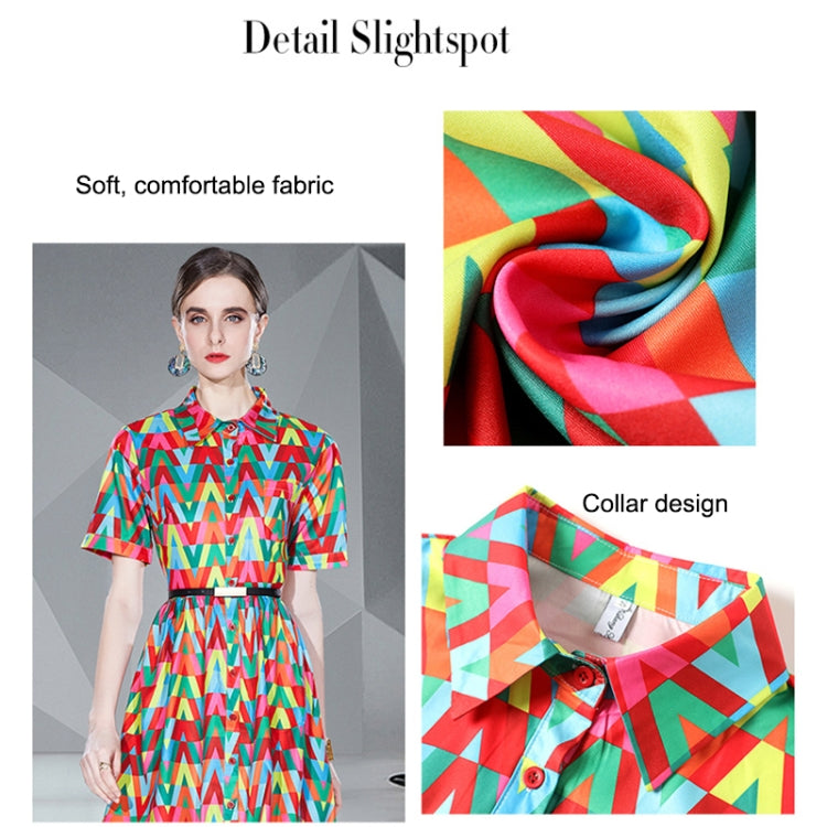 Short Sleeve Print Midi Dress Fashion Shirt Dress, Size: