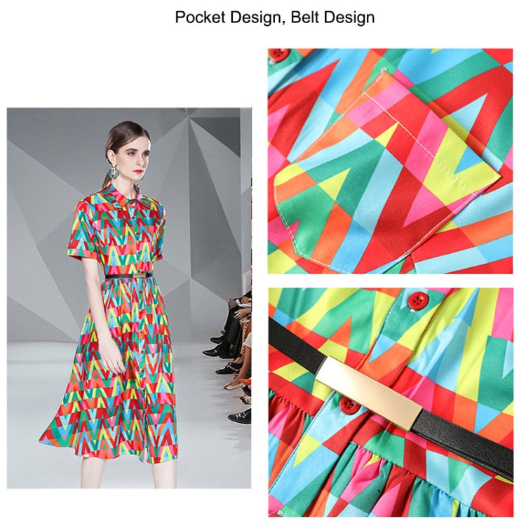 Short Sleeve Print Midi Dress Fashion Shirt Dress, Size: