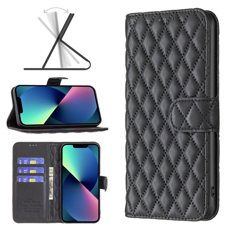 For iPhone 14 Diamond Lattice Wallet Leather Flip Phone Case