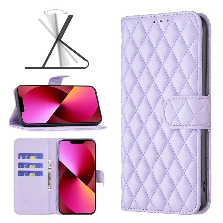 For iPhone 13 Diamond Lattice Wallet Leather Flip Phone Case