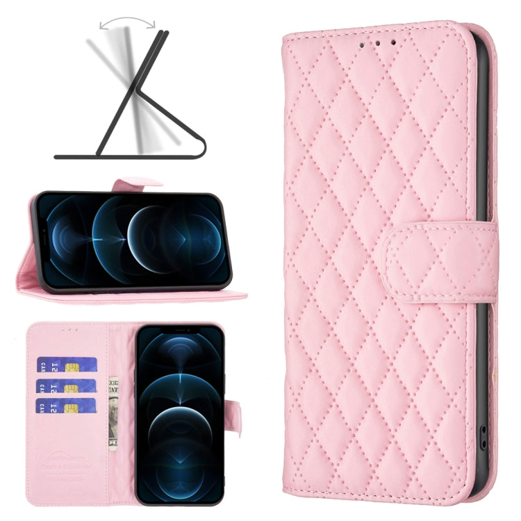 For iPhone 12 Pro Max Diamond Lattice Wallet Leather Flip Phone Case