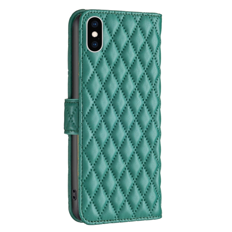 For iPhone XS Diamond Lattice Wallet Leather Flip Phone Case