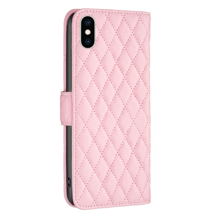 For iPhone XS Diamond Lattice Wallet Leather Flip Phone Case