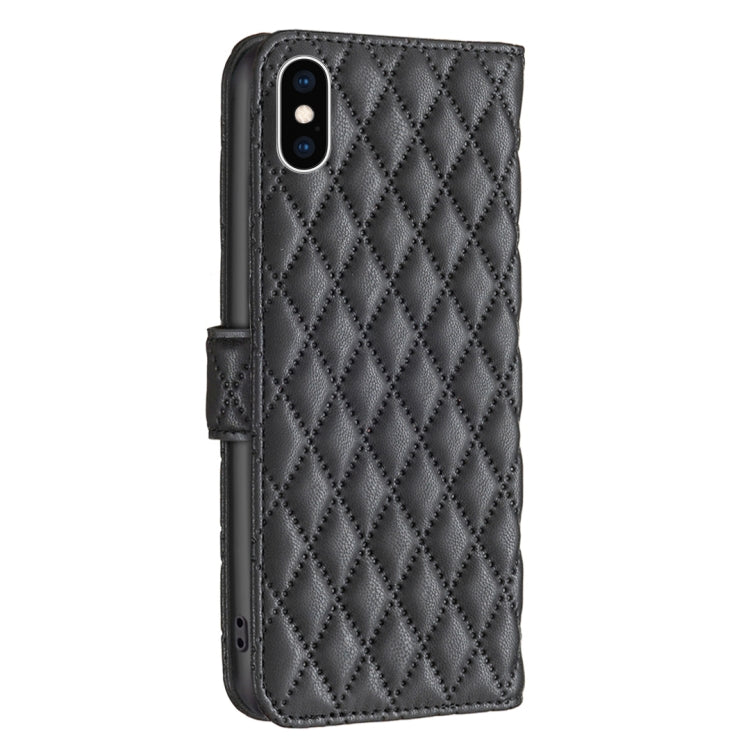For iPhone XS Diamond Lattice Wallet Leather Flip Phone Case
