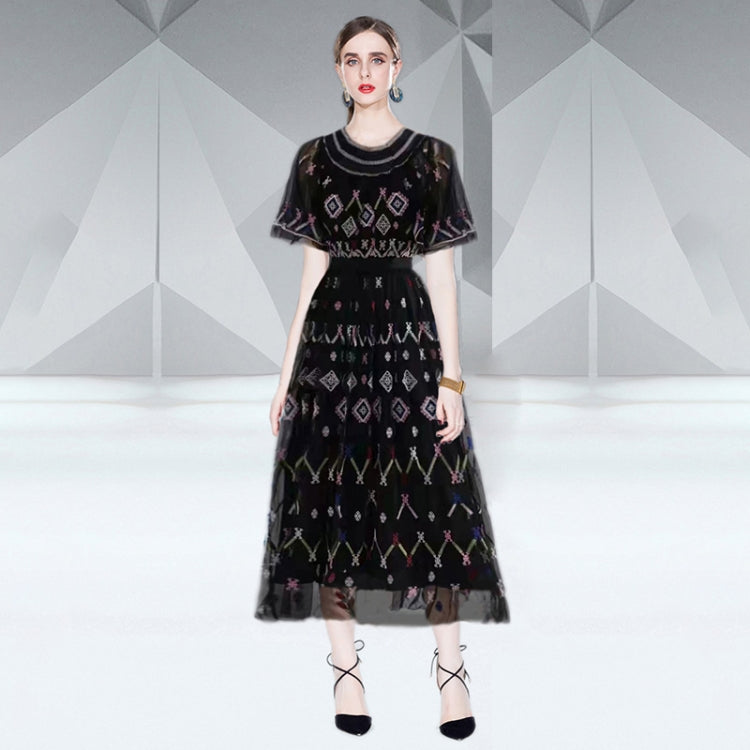 Heavy Mesh Embroidery Dress Fashion Long Skirt Dress, Size: