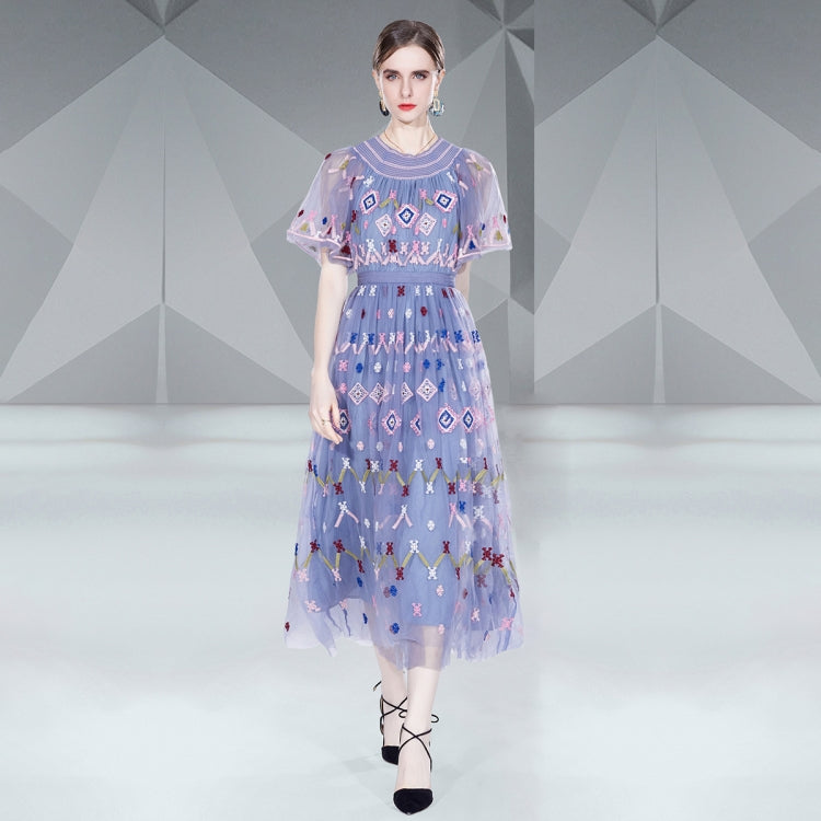 Heavy Mesh Embroidery Dress Fashion Long Skirt Dress, Size: