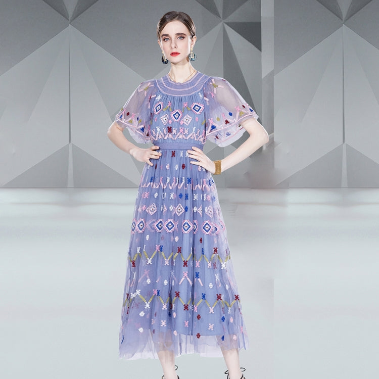 Heavy Mesh Embroidery Dress Fashion Long Skirt Dress, Size: