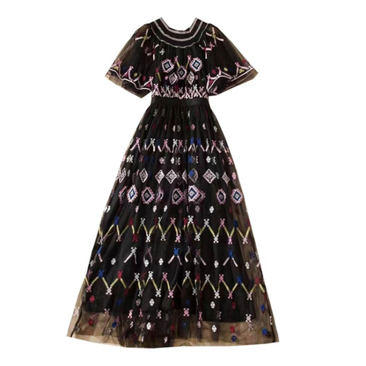 Heavy Mesh Embroidery Dress Fashion Long Skirt Dress, Size: