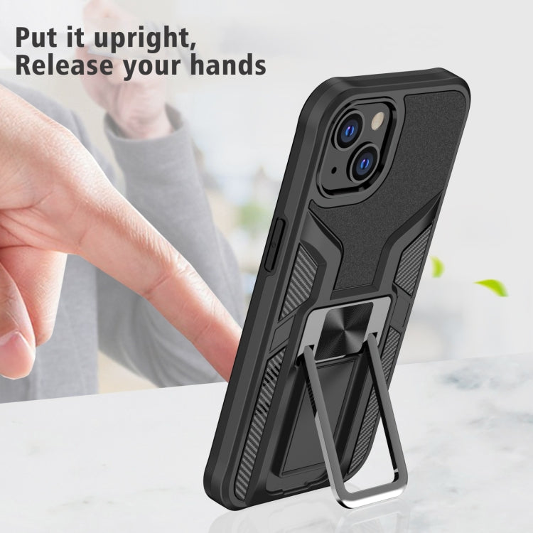 For iPhone 14 Armor 2 in 1 PC + TPU Magnetic Shockproof Case with Foldable Holder