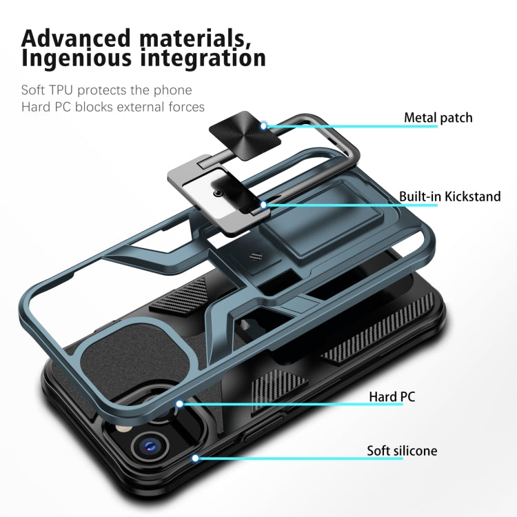 For iPhone 14 Armor 2 in 1 PC + TPU Magnetic Shockproof Case with Foldable Holder