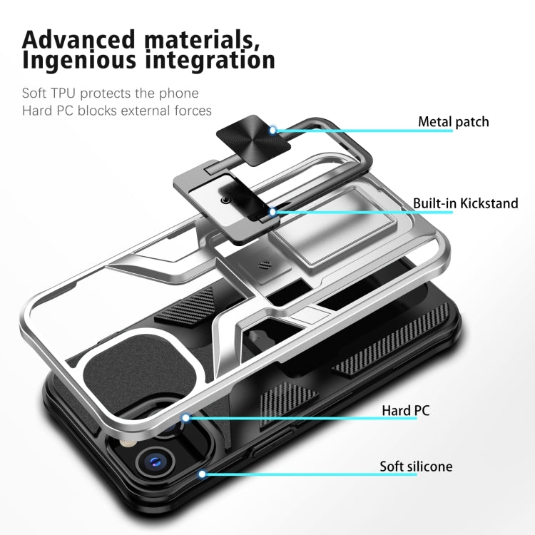 For iPhone 14 Armor 2 in 1 PC + TPU Magnetic Shockproof Case with Foldable Holder