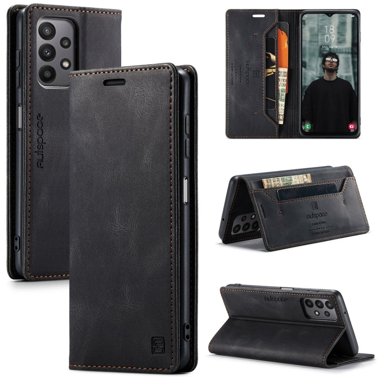 For Samsung Galaxy A23 AutSpace A01 Retro Skin-feel Crazy Horse RFID Leather Phone Case