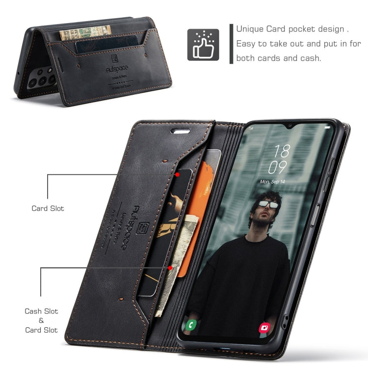 For Samsung Galaxy A23 AutSpace A01 Retro Skin-feel Crazy Horse RFID Leather Phone Case