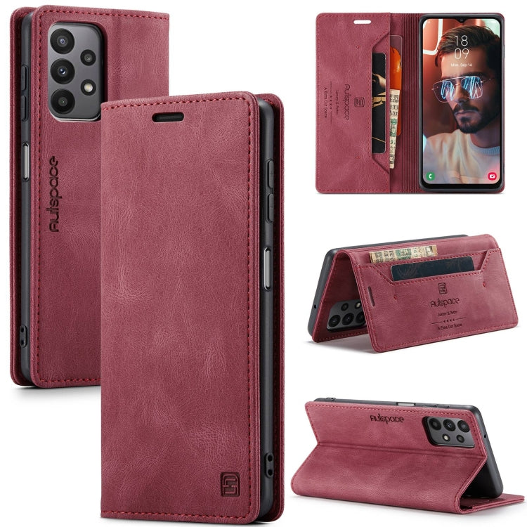 For Samsung Galaxy A23 AutSpace A01 Retro Skin-feel Crazy Horse RFID Leather Phone Case