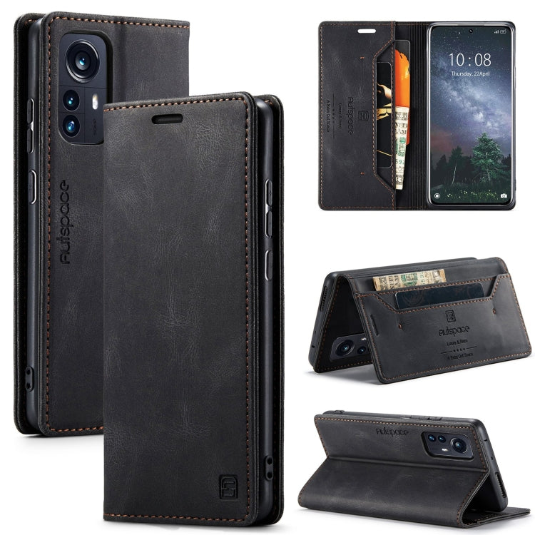 For Xiaomi 12 Pro AutSpace A01 Retro Skin-feel Crazy Horse RFID Leather Phone Case
