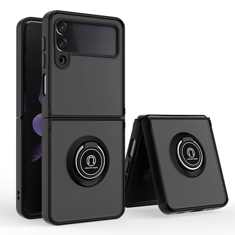 For Samsung Galaxy Z Flip4 Q Shadow I Ring Kickstand PC and TPU Hybrid Phone Case