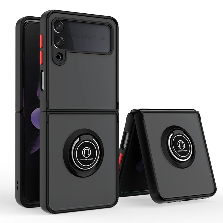 For Samsung Galaxy Z Flip4 Q Shadow I Ring Kickstand PC and TPU Hybrid Phone Case