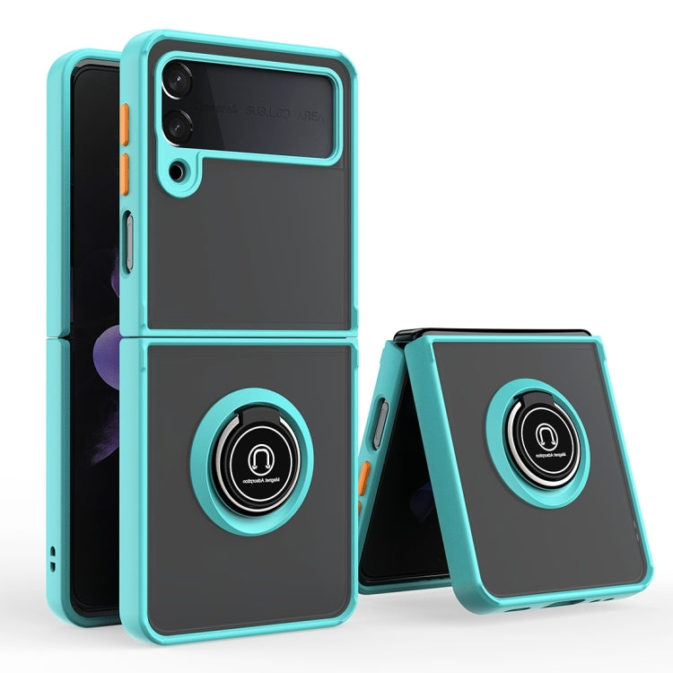 For Samsung Galaxy Z Flip4 Q Shadow I Ring Kickstand PC and TPU Hybrid Phone Case