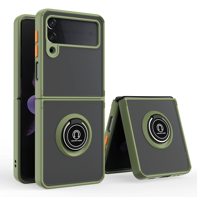 For Samsung Galaxy Z Flip4 Q Shadow I Ring Kickstand PC and TPU Hybrid Phone Case