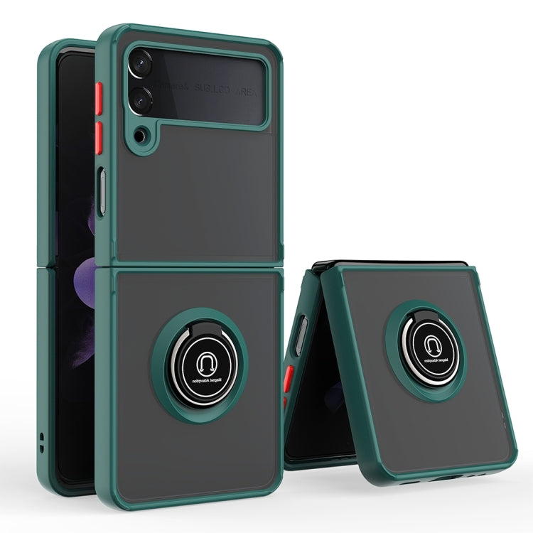 For Samsung Galaxy Z Flip4 Q Shadow I Ring Kickstand PC and TPU Hybrid Phone Case