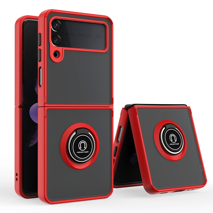 For Samsung Galaxy Z Flip4 Q Shadow I Ring Kickstand PC and TPU Hybrid Phone Case