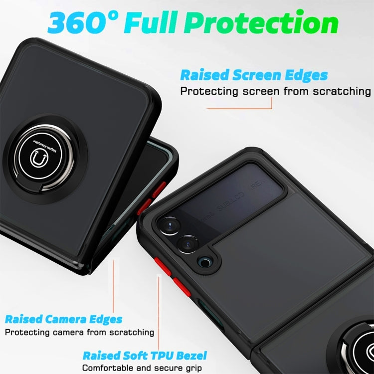 For Samsung Galaxy Z Flip4 Q Shadow I Ring Kickstand PC and TPU Hybrid Phone Case