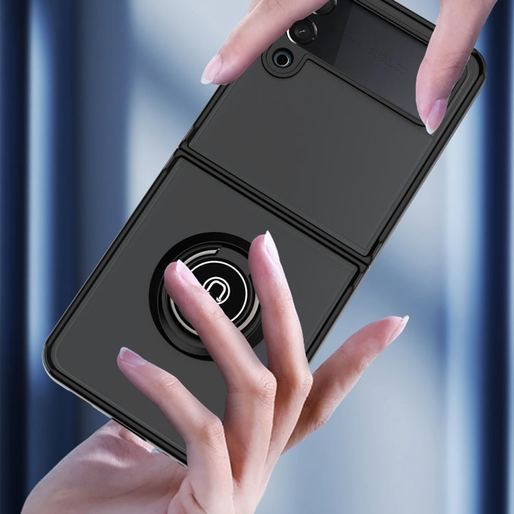 For Samsung Galaxy Z Flip4 Q Shadow I Ring Kickstand PC and TPU Hybrid Phone Case
